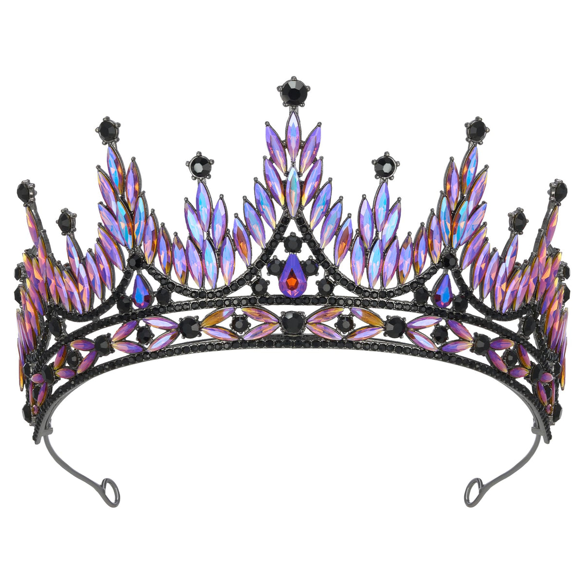 SWEETV Gothic Tiara Crown for Women,Goth Wedding Tiara for Bride,Rhinestone Queen Crown,Costume Hair Accessories for Birthday Prom Quinceanera Halloween, Black Iridescent, Shining-Myra