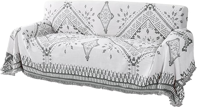 H.VERSAILTEX Reversible Sofa Cover Couch Cover for Dog Sofa Slipcover for Most Shape Sofa Furniture Protector with Tassels Sectional Couch Cover (XX-Large: 91" x 134", Dark Grey/White)
