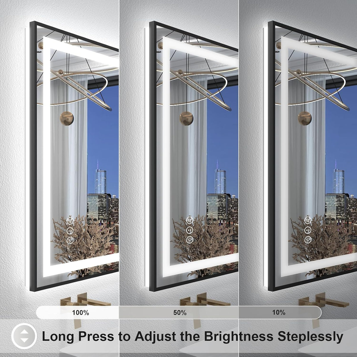 OKPAL 72x36 LED Bathroom Mirror, Lighted Bathroom Mirrors with Black Frame, Large Lighted Vanity Mirror, Dimmable, Anti-Fog, Memory, Shatterproof, Front and Backlit