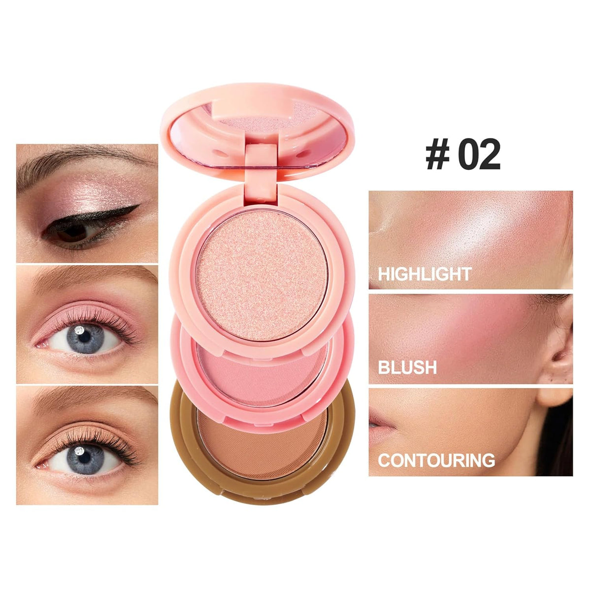 Makeup Eyeshadow Palettes, 3-in-1 Protable Multifunction Blush Highlighter Contour Palettes with 3 Trend Colors for Daily Natural Luster Makeup, Waterproof Long Lasting - 2 Pack #4