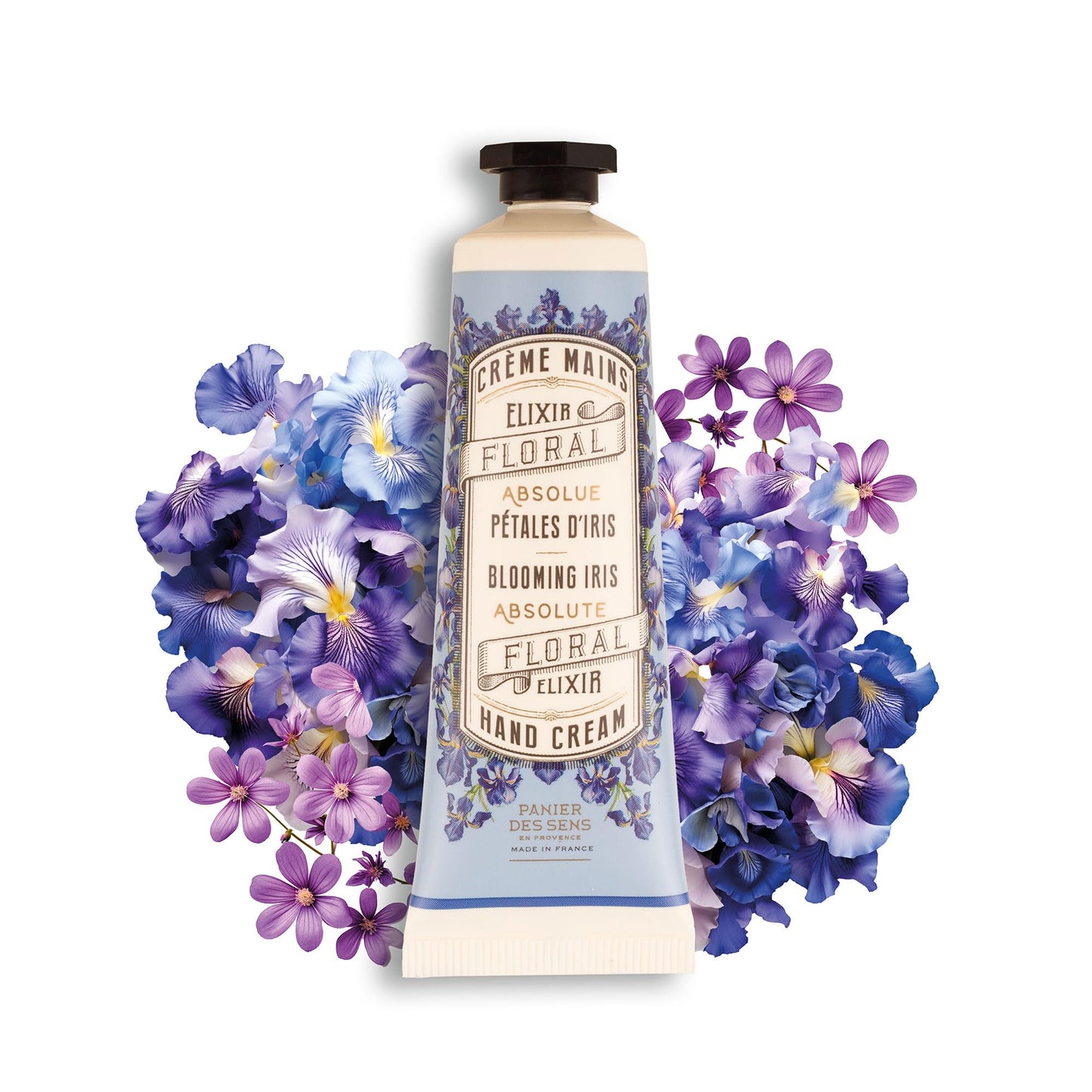 Panier des Sens - Small Hand Cream for Dry Cracked Hands – Blooming Iris Mini Hand Lotion for Dry Skin - With Shea Butter and Olive Oil - Hand Care 97% Natural Ingredients - Travel Size 1 floz