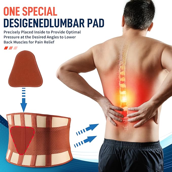 FEATOL Back Brace for Lower Back Pain, Breathable Back Support Belt for Women & Men with Lumbar Pad, Lumbar Support Belt for Heavy Lifting & Work, Scoliosis, Brown, L/XL (Circumference:30-38.6")