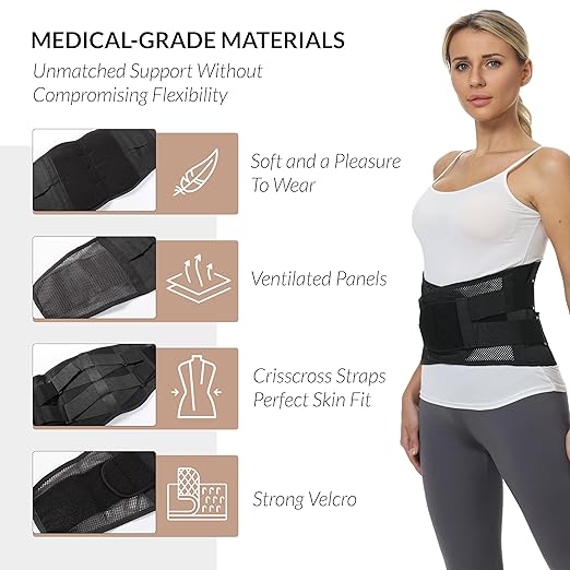 NeoTech Care Adjustable Double Pull Lumbar Brace/Lower Back Belt (Black, Size M)