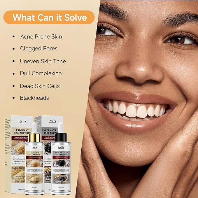 Peel Shot Glow Rice Ampoule, Black and White Rice Exfoliant for Face and Body, Rice Exfoliator for Faces Dead Skin Cells Remover, Face Peel Shot Serum for Softens Cuticle
