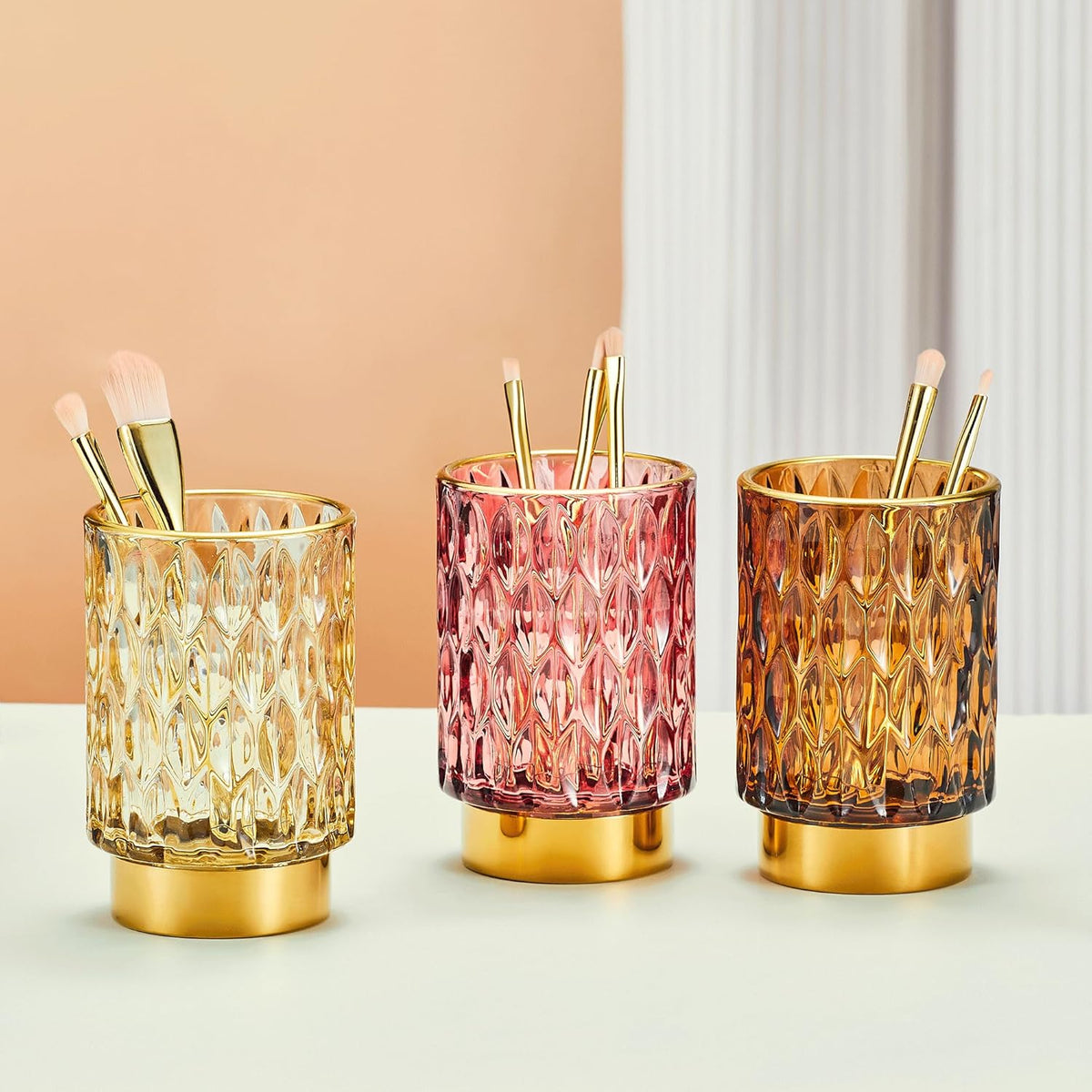 Makeup Brush Holder Organizer,Toothbrush Holders,Desk Pen Pencil Holder,Multifunctional Vintage Glass Brush Cup（A39-4-US）