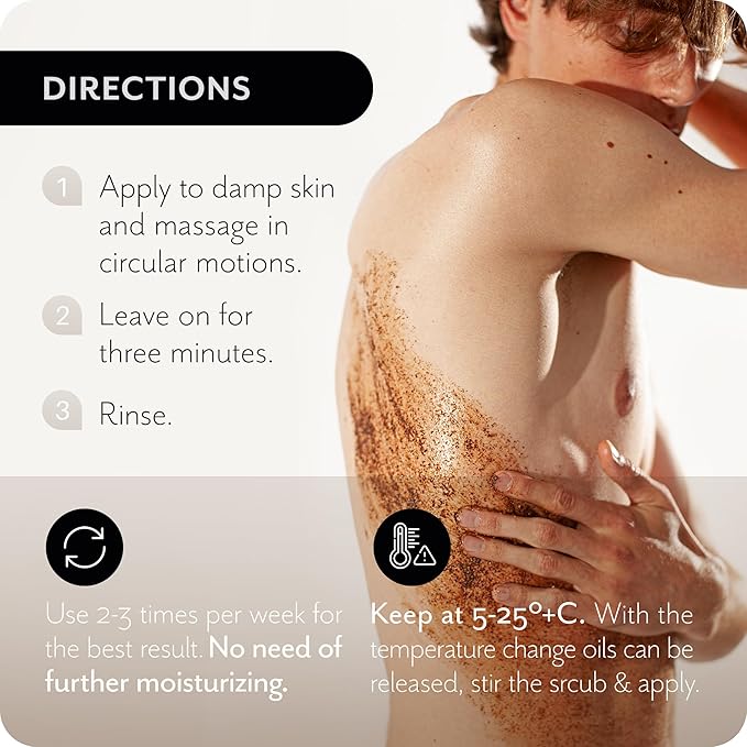 Salt Body Scrub with Cocoa & Coffee Oil, Vitamin E, Menthol - Exfoliating Body Scrub for Moisturizing Skin, Cleansing - Home Spa Care, Gift for Women Men, Vegan, Organic 10.58 Oz