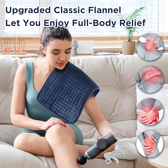 Heating Pad for Back Pain Relief, 6 Levels Small Heating Pads for Period Cramps, Portable Back Heating Pad for Neck and Shoulders, XL Heated Pad, Christmas Gifts for Women, 12 x 24 Blue