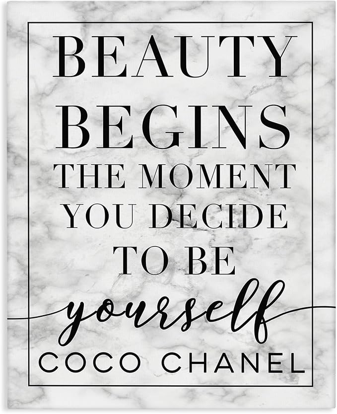 Stupell Industries Beauty Begins Once You Decide to Be Yourself White Marble Typography, Design by Daphne Polselli Wall Art, 16x20, Black