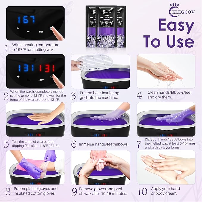 Paraffin Wax Refills-10 Pack Lavender Scented Paraffin Wax for Hand and Feet, Parrafin Wax Bath Blocks for Wax Machine, Relieves Muscle Fatigue, Deeply Hydrates, Moisturizes and Nourishes