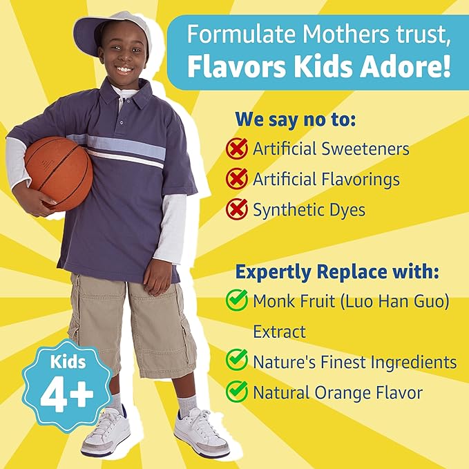 Sugar Free Kids Multivitamin Gummies with Iron, Probiotics, Vegan Omega 3 (EPA/DHA), Kids Daily Vitamins A, C, D, B Complex, Zinc for Healthy Growth, Immune, Brain, Bone, Orange Flavor, 60 Counts