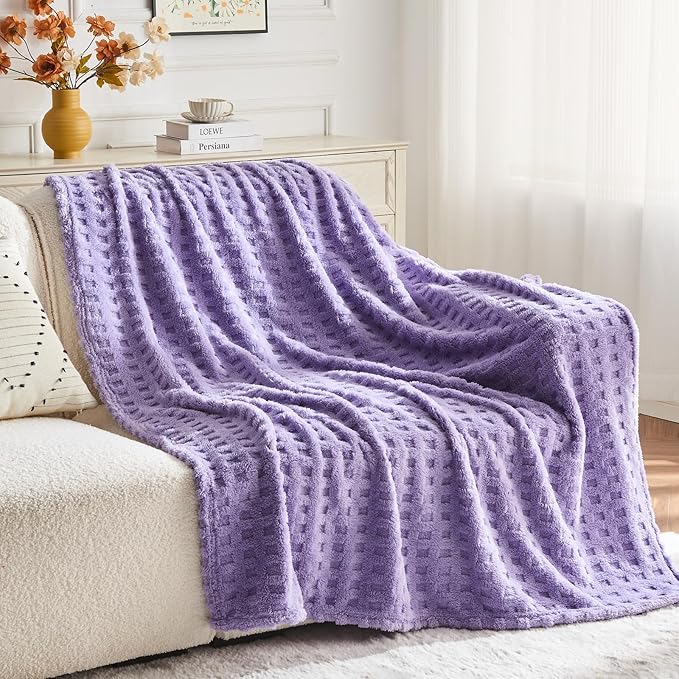 NEWCOSPLAY Super Soft Throw Blanket Lavender Premium Silky Flannel Fleece 3D Waffle Checkered Lightweight Bed Blanket All Season Use (Lavender, Throw(50"x70"))