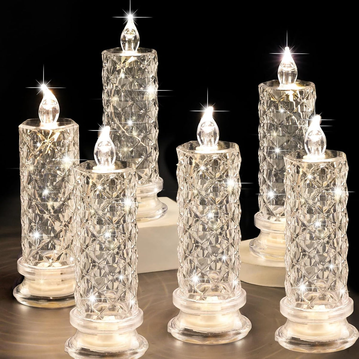 SupBri Rose Shadow LED Flameless Candles, 6PCS Romantic Battery Operated Candles Led Pillar Candles for Valentines Anniversary Wedding Christmas Decorations(White, D 2.5" x H 7.2")