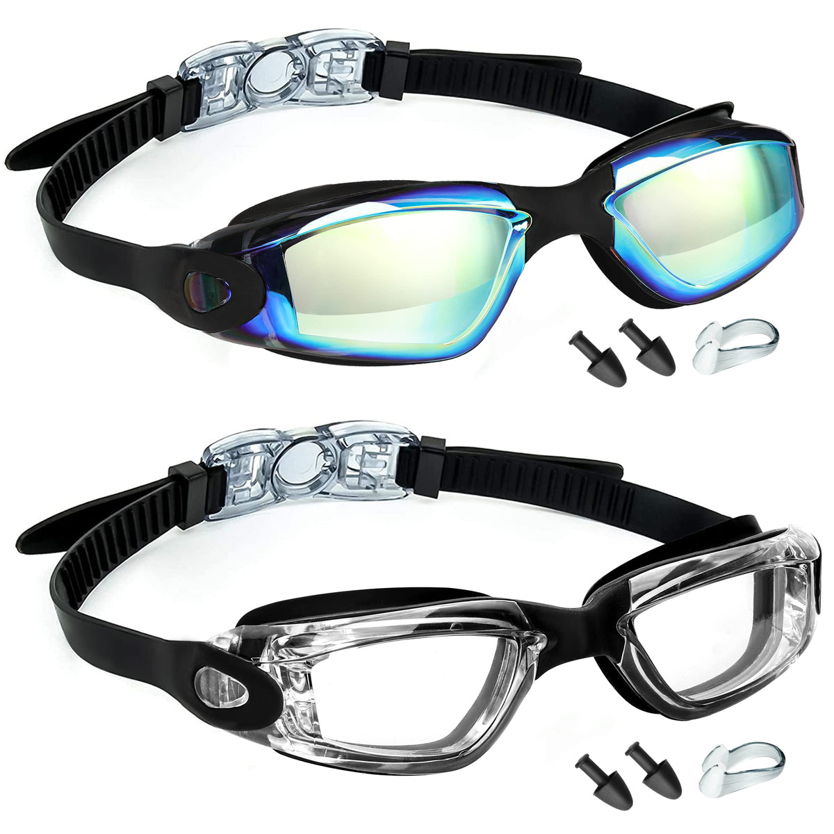 LOCONHA Swim Goggles, 2 Pack Swimming Goggles Anti Fog No Leaking For Adult Women Men Youth (Aqua & Clear)