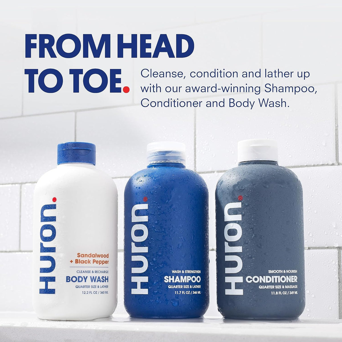 Huron Shower Kit - Shampoo, Conditioner, & Body Wash For Men - Citrus + Eucalyptus Scent - Hydrating & Nourishing Men's Shampoo & Conditioner