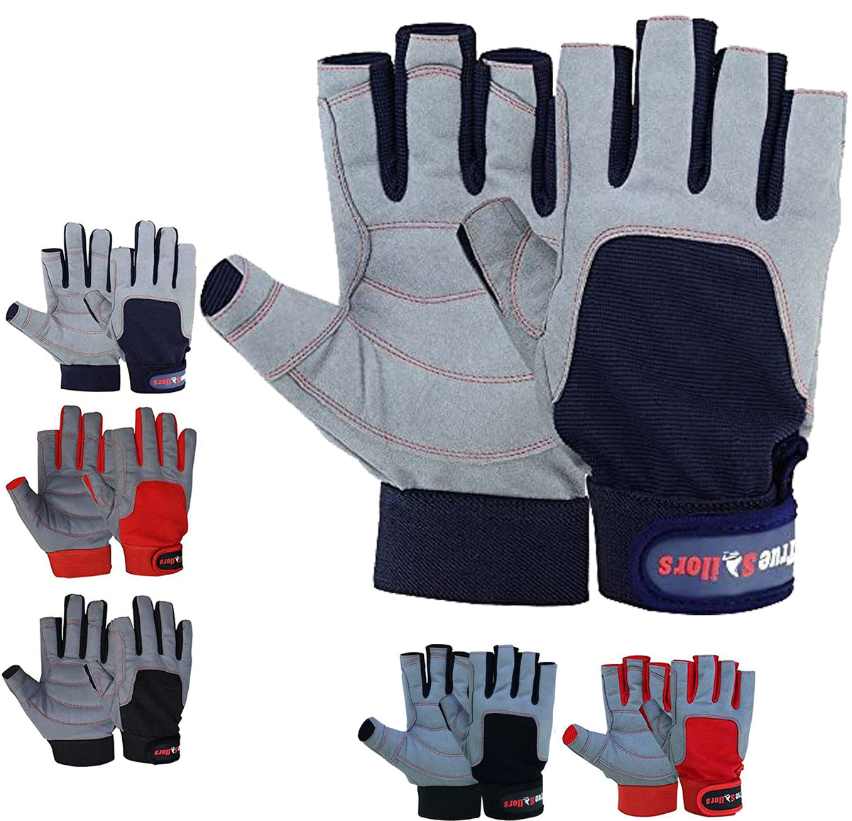 MRX BOXING & FITNESS Sailing Gloves with 3/4 Finger and Grip for Men and Women, Great for Kayaking, Workouts and More (Blue/Grey, Large)