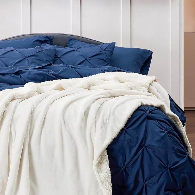Bedsure Sherpa Fleece Blankets Queen Size for Bed - Thick and Warm, Soft Fuzzy Plush Queen Blanket for Winter, Cream, 90x90 Inches