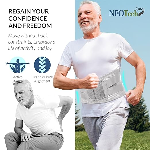 NeoTech Care Adjustable Double Pull Lumbar Brace/Lower Back Belt (Grey, Size M)