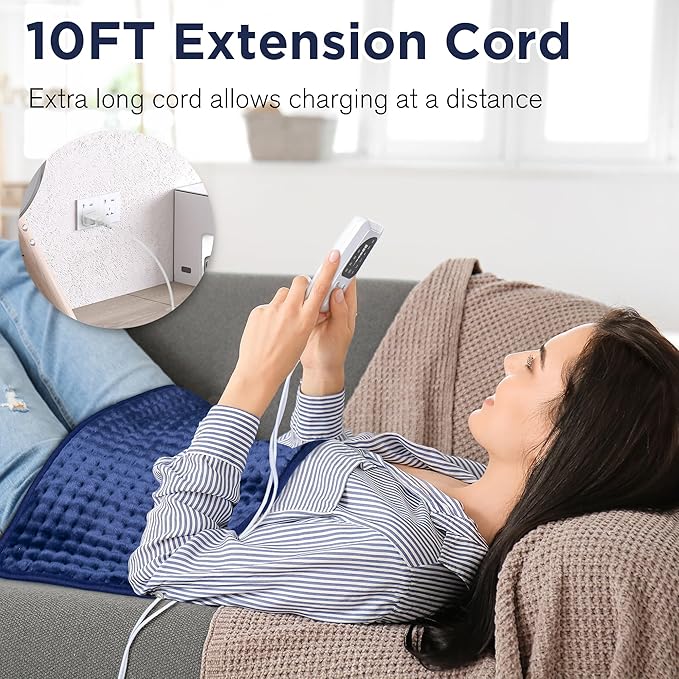 Heating Pad for Back Pain Relief, 6 Levels Small Heating Pads for Period Cramps, Portable Back Heating Pad for Neck and Shoulders, XL Heated Pad, Christmas Gifts for Women, 12 x 24 Blue