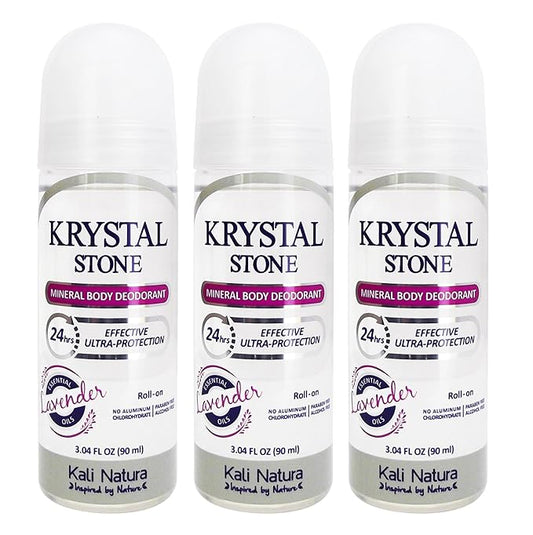 Deodorant 3-Pack LAVANDER Roll On of Potassium Alum with Aloe Vera - VEGAN. CRUELTY FREE. ECO-FRIENDLY