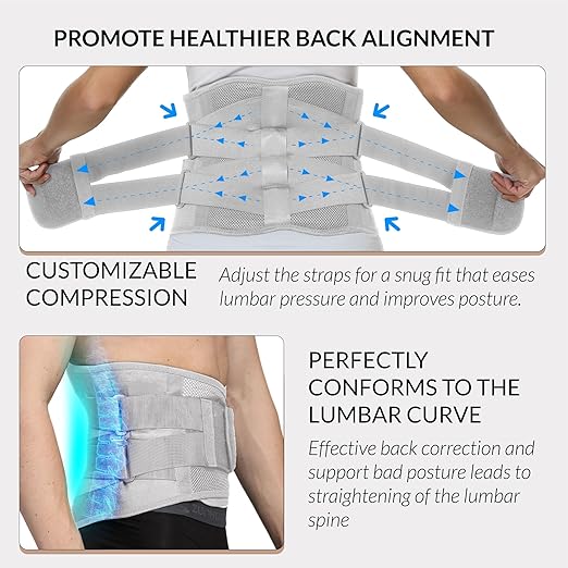 NeoTech Care Adjustable Double Pull Lumbar Brace/Lower Back Belt (Grey, Size XL)