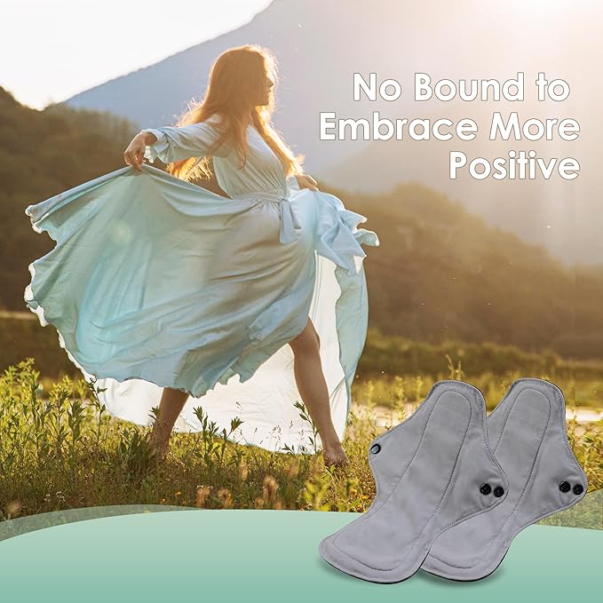 wegreeco 6 Pcs Reusable Menstrual Pads, Ultra Absorbent Cloth Pads for Heavy Flow, Sanitary for Teens, Women, Nonslip, Grey Inner, Black Outer, X-Large