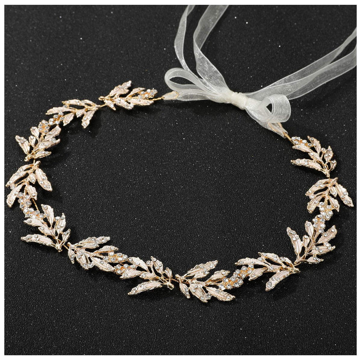 SWEETV Leaf Wedding Headpieces for Bride Flower Girl Gold Bridal Headband with Rhinestones Women Handmade Hair Accessories