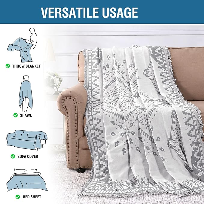 H.VERSAILTEX Reversible Sofa Cover Couch Cover for Dog Sofa Slipcover for Most Shape Sofa Furniture Protector with Tassels Sectional Couch Cover (X-Large: 71" x 118", Dove Grey/White)