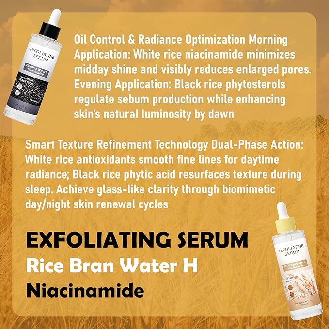 Rice Ampoule Duo – Day & Night Exfoliating Facial Peels with BHA, Niacinamide, Hyaluronic Acid & Rice Extract – for Clear Skin