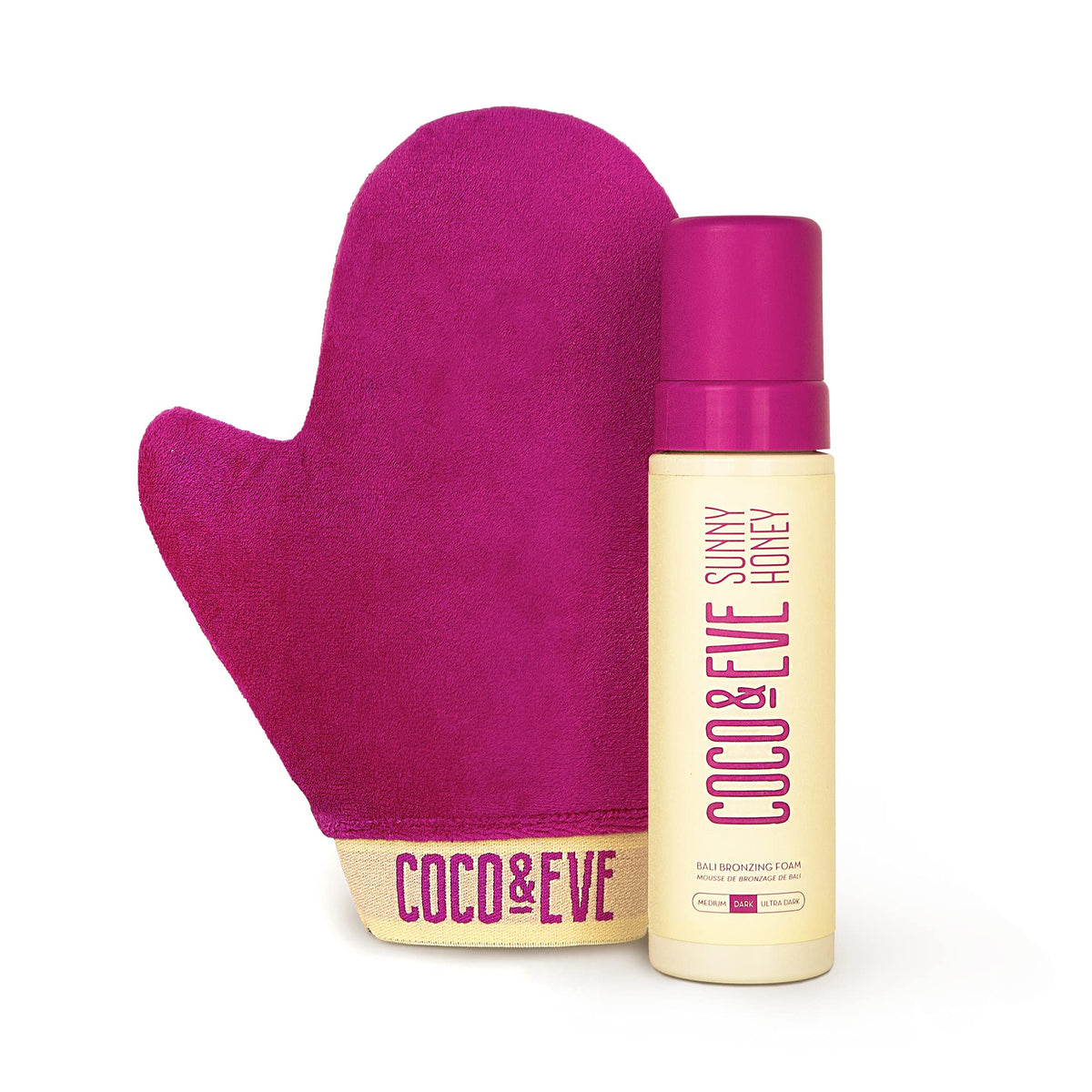 Coco & Eve Self Tanner Mousse Kit - All Natural Sunless Tanning (Dark) | Instant Lotion with Bronzer Mitt Applicator Sunny Honey Bali Bronzing