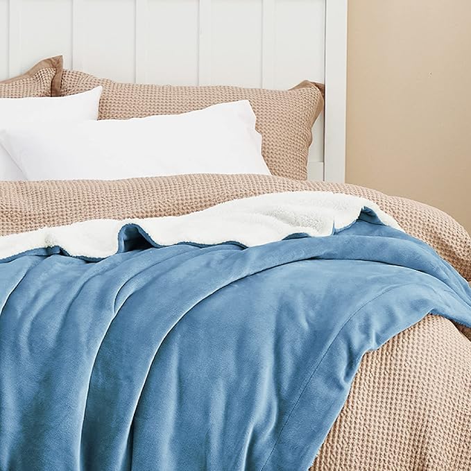 Bedsure Sherpa Fleece Washed Blue Throw Blanket for Couch - Thick and Warm, Soft Fuzzy Plush Throw Blanket for Winter, 50x60 Inches