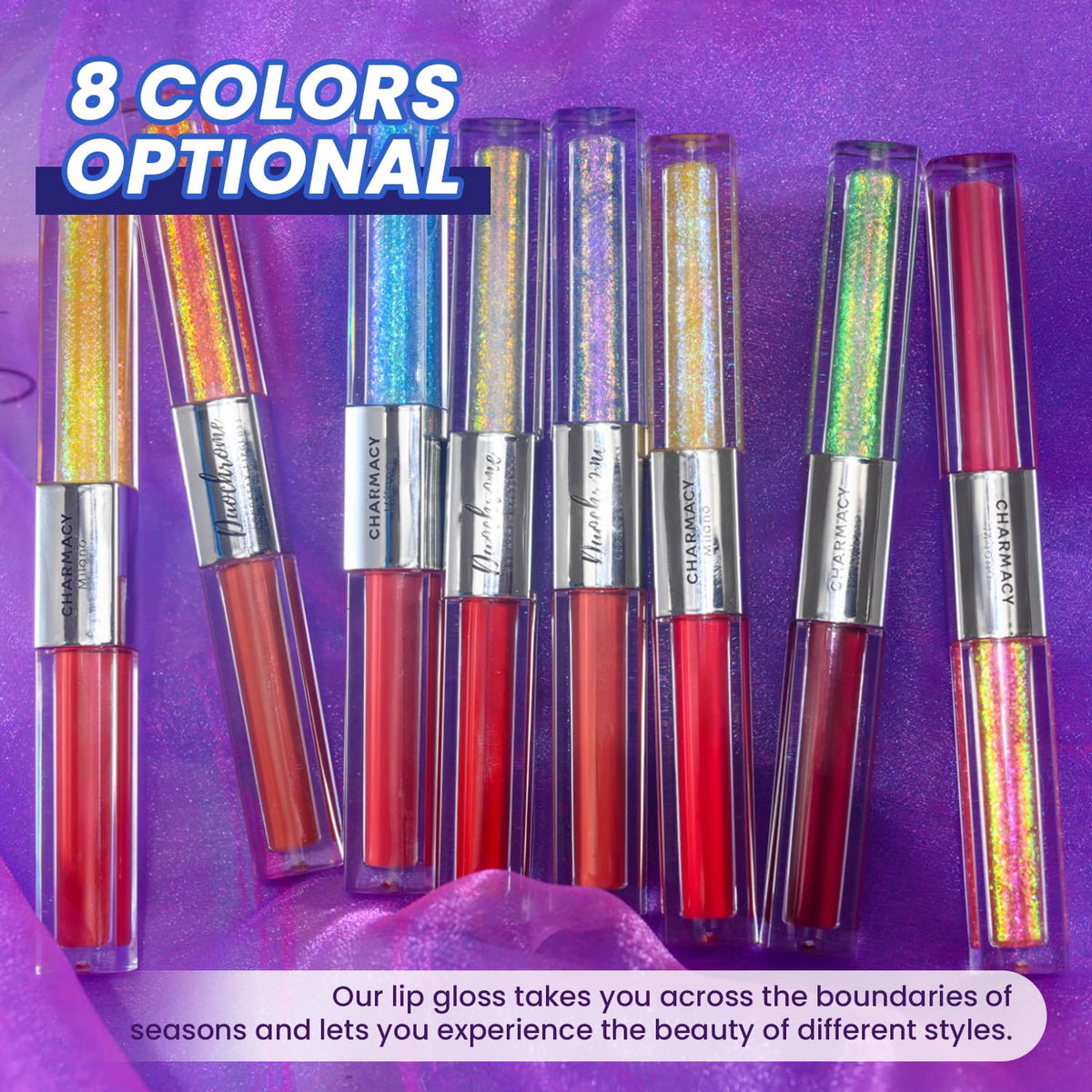 CHARMACY Multichrome Double Head Non-Stick Lip Gloss, Metallic Colourful Lip Glaze, Anti-transfer, Long Lasting Waterproof Liquid Lipstick Makeup (#05)