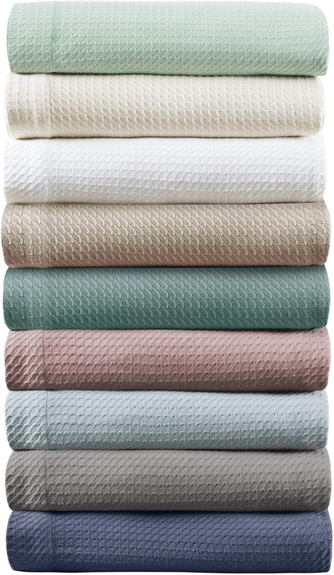 Madison Park Soft Certified 100% Egyptian Cotton Breathable Cozy Blanket, Premium Waffle Knit Classic Design, Luxury All Season Lightweight Cover for Bed, Couch and Sofa, Blue King(108"x90")