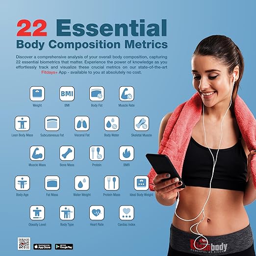 Smart Digital Bathroom Body Scale | Large Display Accurate Result | 22 Metrics Including Cardiac Index, Heart Rate, Body Fat, Lean Body Mass | Tempered Glass, App Support Bluetooth