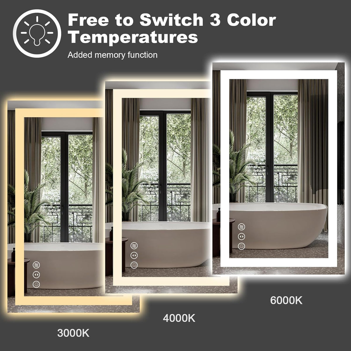 Amorho LED Bathroom Mirror 65" X36" with Front and Backlight, Stepless Dimmable Wall Mirrors with Anti-Fog, Shatter-Proof, Memory, 3 Colors, Double LED Vanity Mirror