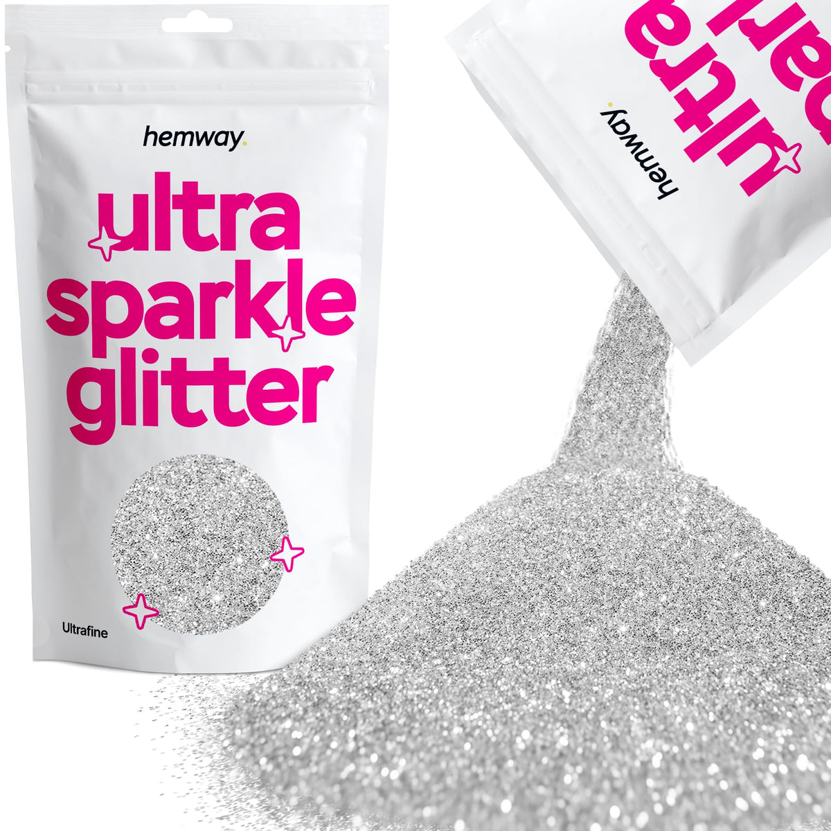 Hemway Silver Premium Glitter Multi Purpose Dust Powder 100g / 3.5oz for use with Arts & Crafts Wine Glass Decoration Weddings Cards Flowers Cosmetic Face Eye Body Nails Skin Hair