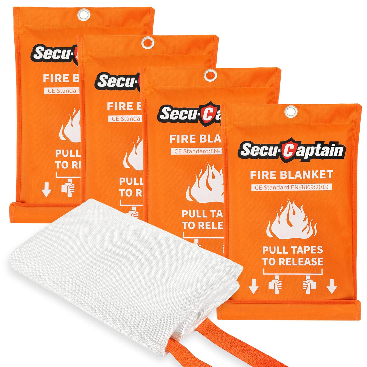 SecuCaptain Emergency Fire Blanket for Home and Kitchen - 4 Pack 40"x40" Flame Supppression Fiberglass Fire Blankets for House Camping Car Office Warehouse Emergency Survival Safety