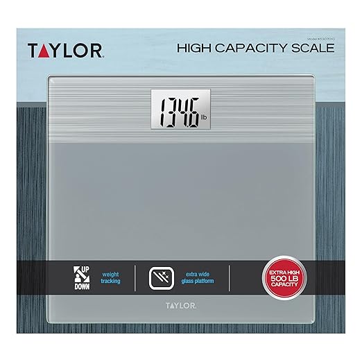 Taylor Digital Wide Platform Bathroom Scale, Scale for Body Weight, Highly Accurate Weighing Machine, Battery Powered, FSA HSA Eligible, Highly Accurate, Measures Weight up to 500 lb Capacity, Gray