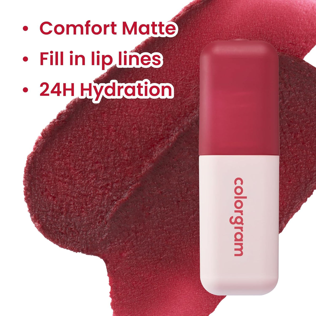 COLORGRAM NUDE BLUR TINT 06 LUCKY BERRY | Soft Velvet Matte Lip Stain & Cheek Tint | Lightweight Blurring Tint for a Smooth & Airbrushed Finish | 24H Hydration