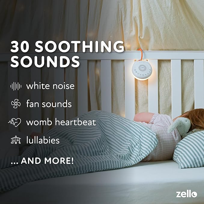 Zello | Portable Pro White Noise Machine | 30 Sounds | Red Light Sleep Aid | 3 Night Light Levels | Sleep Timer | 20 Hours Battery Life | USB Rechargeable | Baby Sleep Aid | Sleep Sound Machine