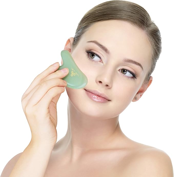 Set of 2 Gua Sha Facial Massagers of Jade Stone, Excellent Massage and Skincare Tool