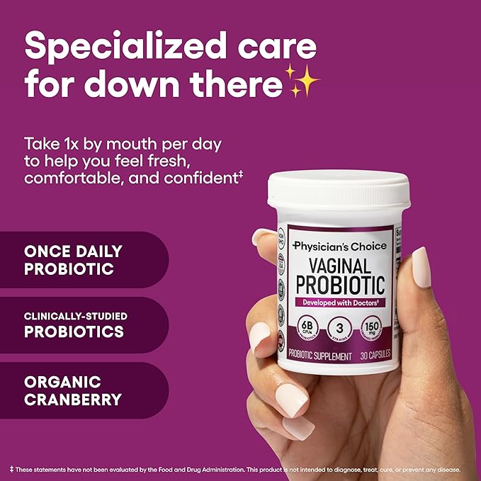 Physician's CHOICE Vaginal Probiotics for Women - pH Balance, Odor Control, Yeast Balance, Vaginal Flora & Feminine Health - 6B CFU with Organic Prebiotics and Cranberry Extract - 30 CT