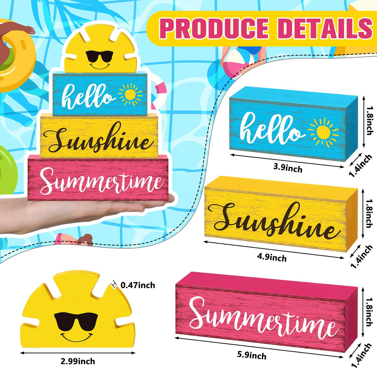 Yuntau Summer Table Decor Hello Sunshine Wooden Block Sign Farmhouse Summertime Beach Tiered Tray Decor Rustic Table Centerpieces Summer Decorations for Home Desk Shelf Mantle Office Decorations