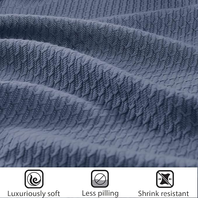 Madison Park Soft Certified 100% Egyptian Cotton Breathable Cozy Blanket, Premium Waffle Knit Classic Design, Luxury All Season Lightweight Cover for Bed, Couch and Sofa, Blue King(108"x90")