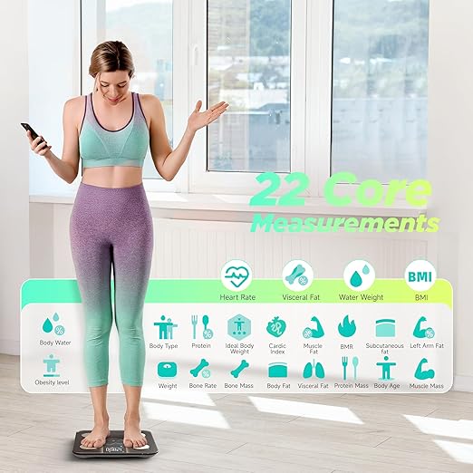 Runstar Scale for Body Weight, Smart Scale with 8-in-1 VA Display, High Precision Bathroom Digital Scale for Body Weight Heart Rate BMI Body Fat 22 Body Composition Sync APP, FSA HSA Eligible