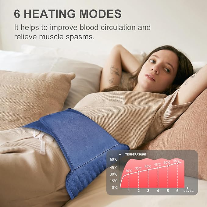 Heat Pad for Back Pain Relief Electric Heating Pads with 6 Temperatures Soft Detachable Heat Pad for Man Women (Navy)