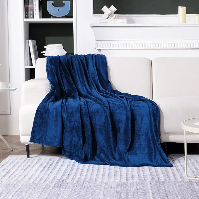 SOCHOW Flannel Fleece Blanket Throw Size, All Season Lightweight Super Soft Cozy Blanket for Bed or Couch, Navy Blue, 50x60 inches