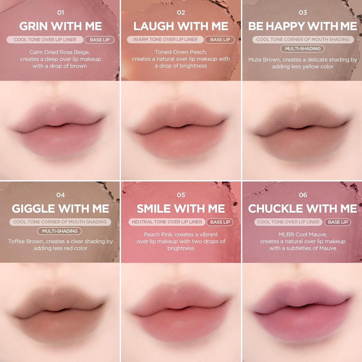 lilybyred Smiley Lip Blending Stick | Korean 3-in-1 Multi-Use Lip Liner, Smooth Creamy Texture, Long-Lasting Matte Finish, Soft Blur Effect, Precision Contour Pencil, 0.028 oz. (06 Chuckle with Me)