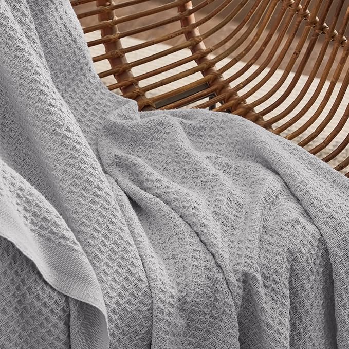 Bedsure 100% Cotton Blanket Twin XL Size for Bed - Breathable and Soft, Waffle Weave Blanket for Summer Spring, Grey, 66x90 inches