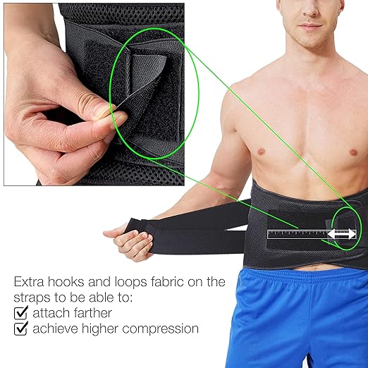 NeoTech Care Adjustable Compression Wide Back Brace Lumbar Support Belt (Charcoal, Size XXL)