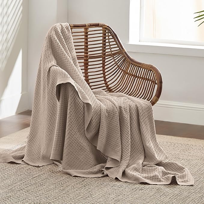 Bedsure 100% Cotton Blanket Twin XL Size for Bed - Breathable and Soft, Waffle Weave Blanket for Summer Spring, Tan, 66x90 inches